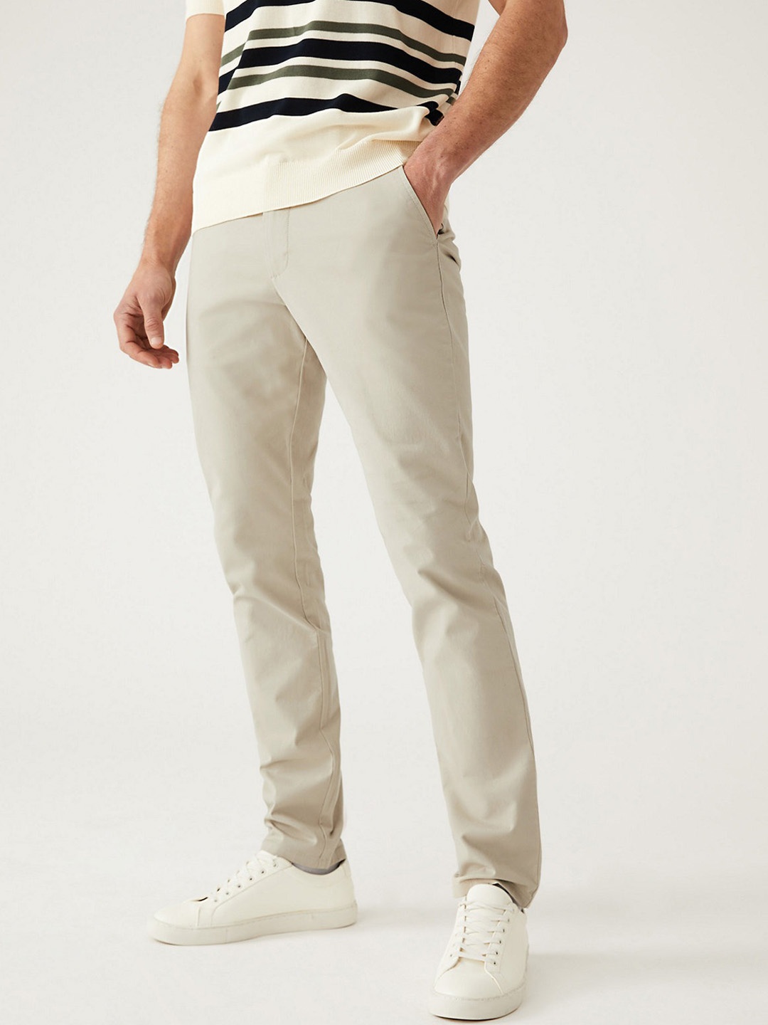 

Marks & Spencer Men Mid-Rise Chinos Trousers, Beige