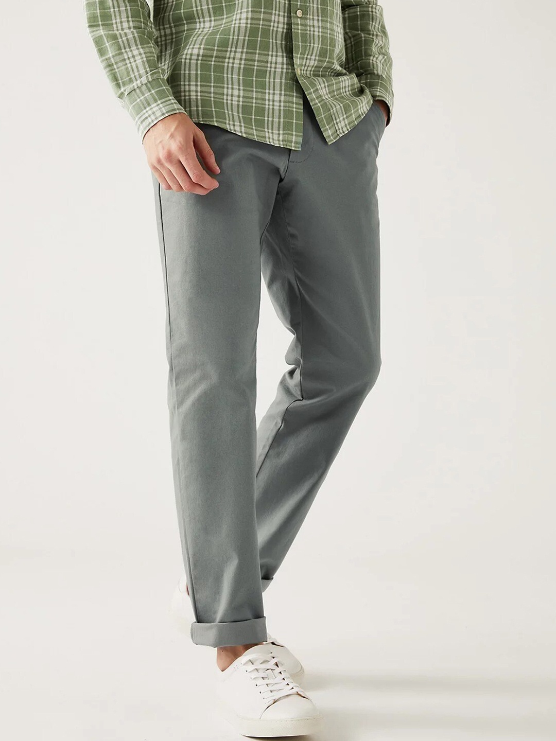 

Marks & Spencer Men Mid-Rise Chinos Trousers, Grey