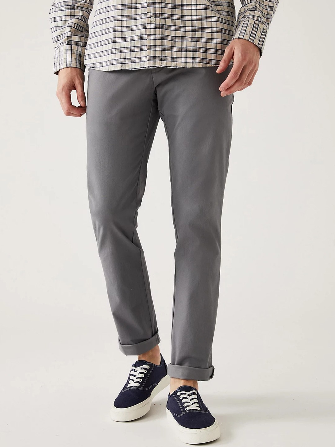 

Marks & Spencer Men Mid-Rise Chinos Trousers, Grey
