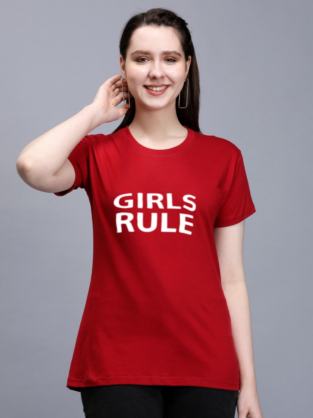 

TRENDY RABBIT Women Printed T-shirt, Red