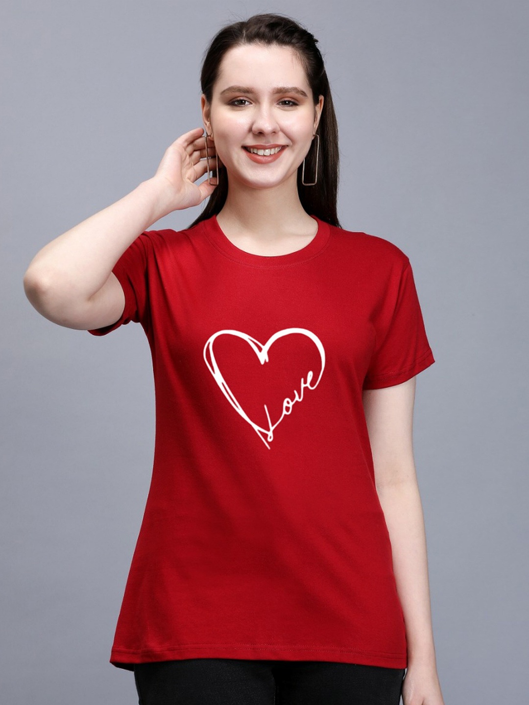 

TRENDY RABBIT Women Graphic Printed Cotton T-shirt, Red