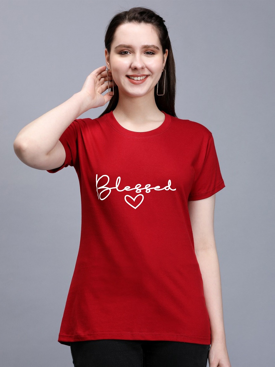 

TRENDY RABBIT Women Printed T-shirt, Red