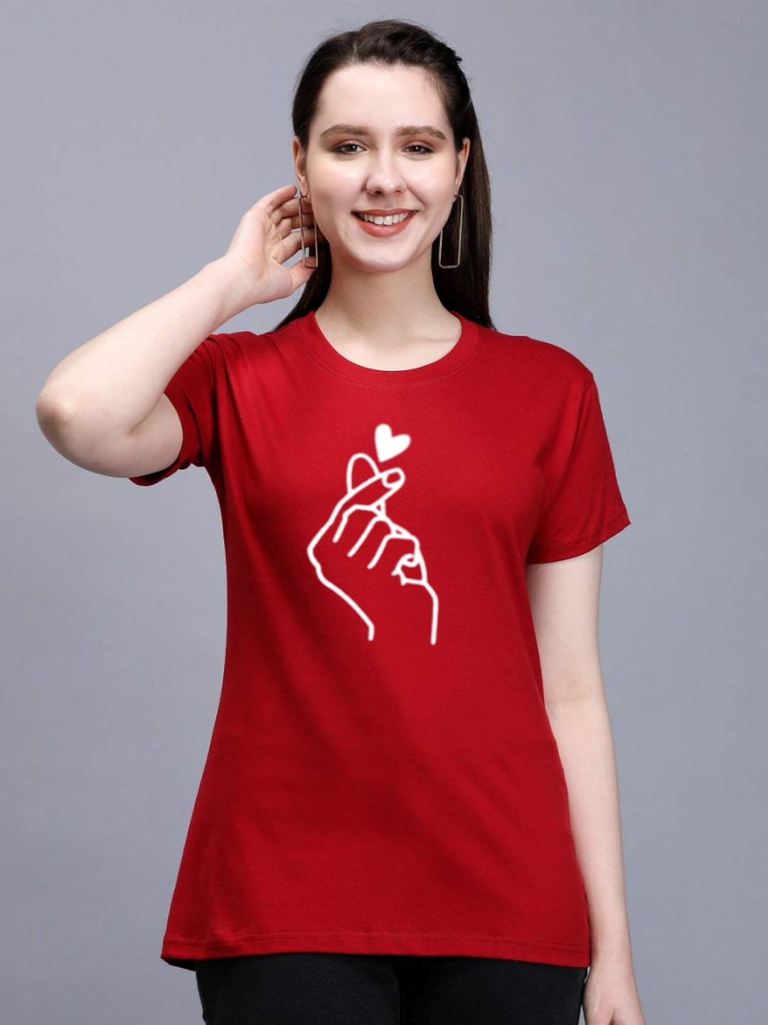 

TRENDY RABBIT Women Printed Cotton T-shirt, Red