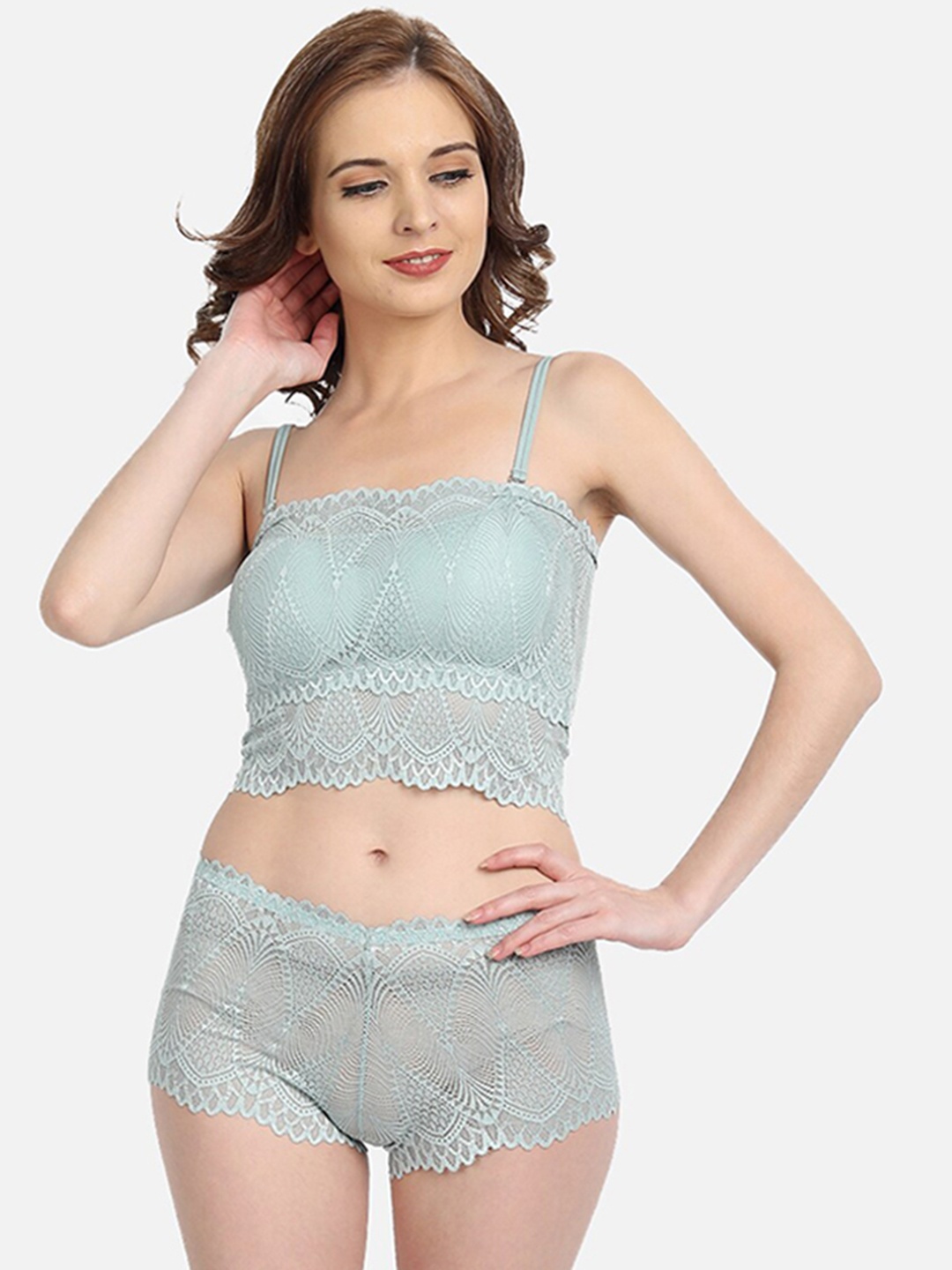 

DEALSEVEN FASHION Self-Design Lightly Padded Lingerie Set, Blue