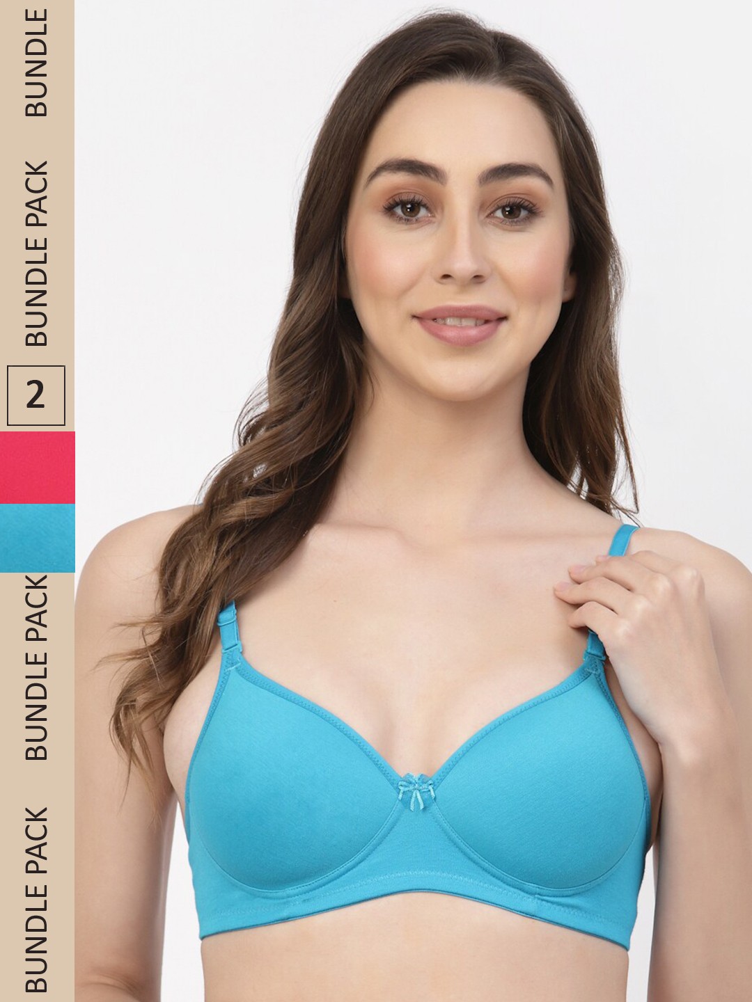 

Floret Pack of 2 Heavily Padded Medium-Coverage Non-Wired Seamless Push-Up Bra, Turquoise blue