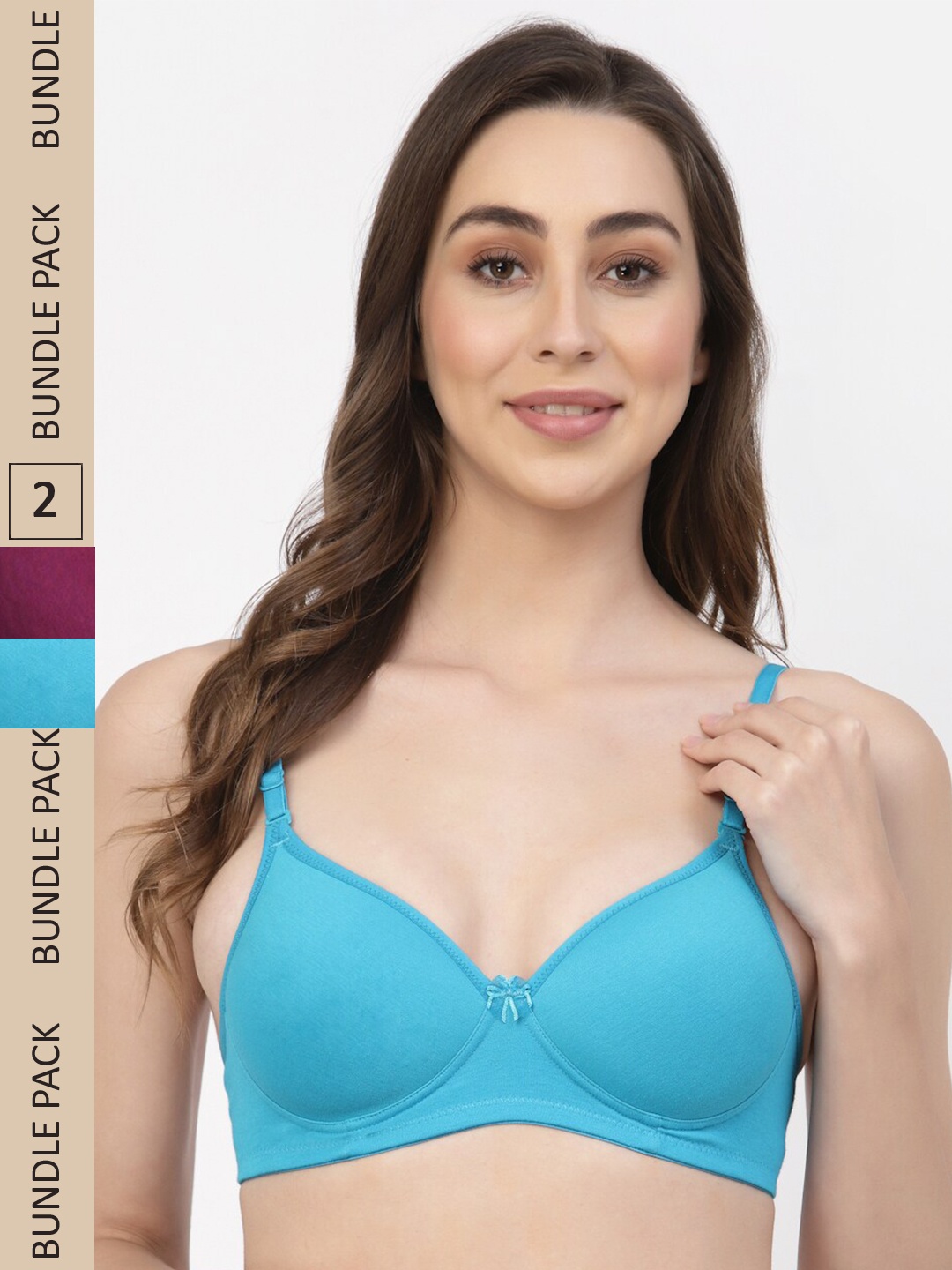 

Floret Pack of 2 Heavily Padded Seamless Push-Up Bra, Turquoise blue