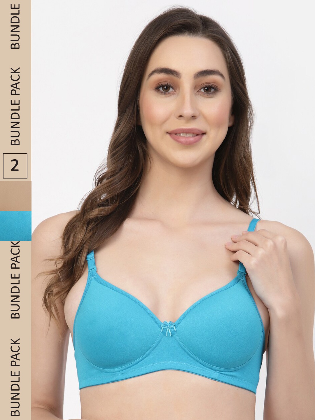 

Floret Pack of 2 Heavily Padded Medium-Coverage Non-Wired Seamless Push-Up Bra, Turquoise blue