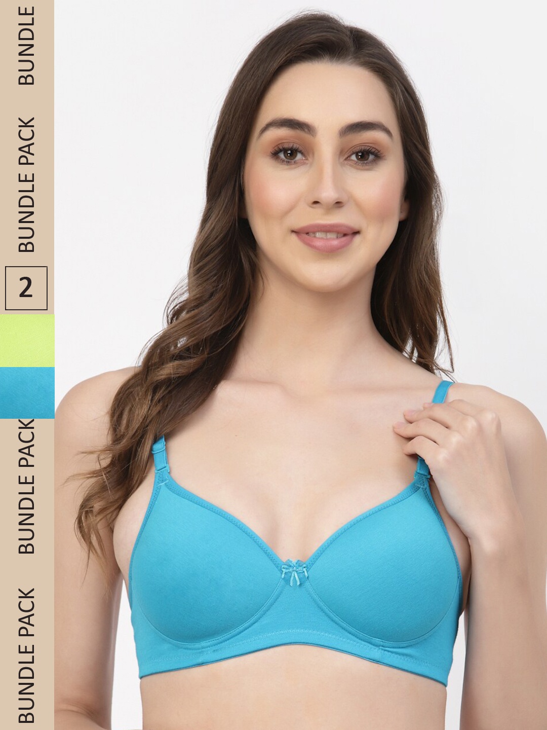 

Floret Pack of 2 Heavily Padded Medium-Coverage Non-Wired Seamless Push-Up Bra, Turquoise blue