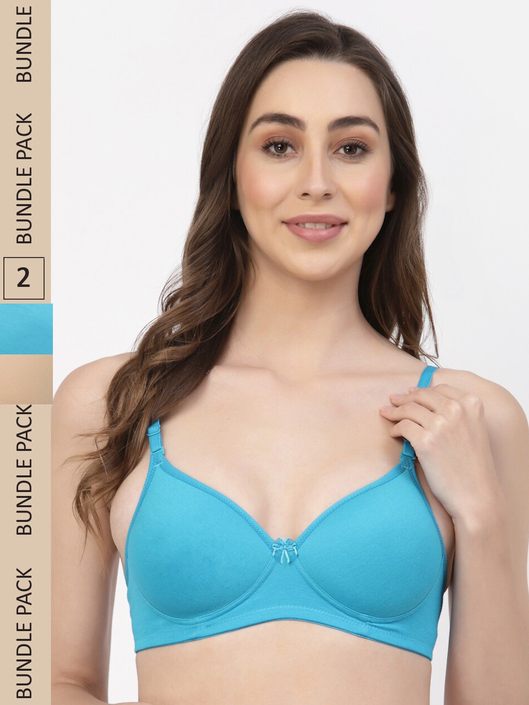 

Floret Pack Of 2 Heavily Padded Non-Wired Seamless Push-Up Bra, Turquoise blue