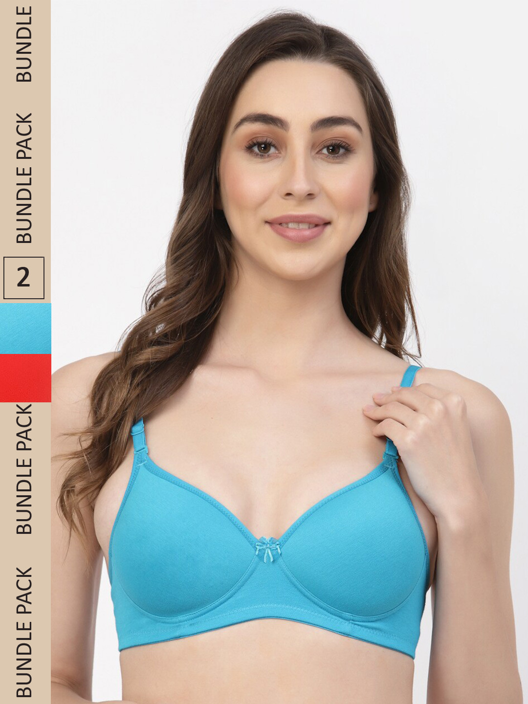 

Floret Pack Of 2 Heavily Padded Non-Wired Seamless Push-Up Bra, Turquoise blue