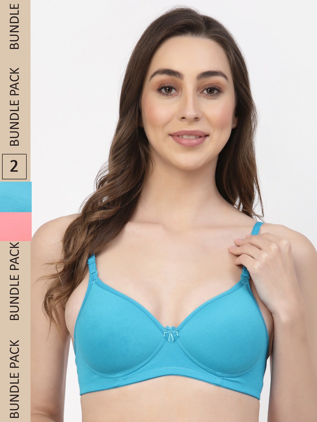 

Floret Pack Of 2 Heavily Padded Non-Wired Seamless Push-Up Bra, Turquoise blue
