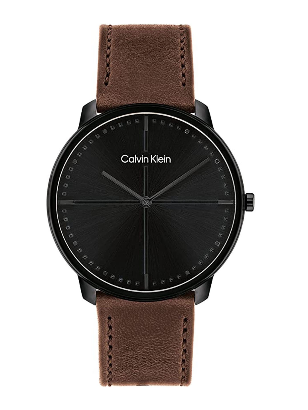 

Calvin Klein Unisex Iconic Dial & Brown Leather Straps Analogue Watch 25200155, Black