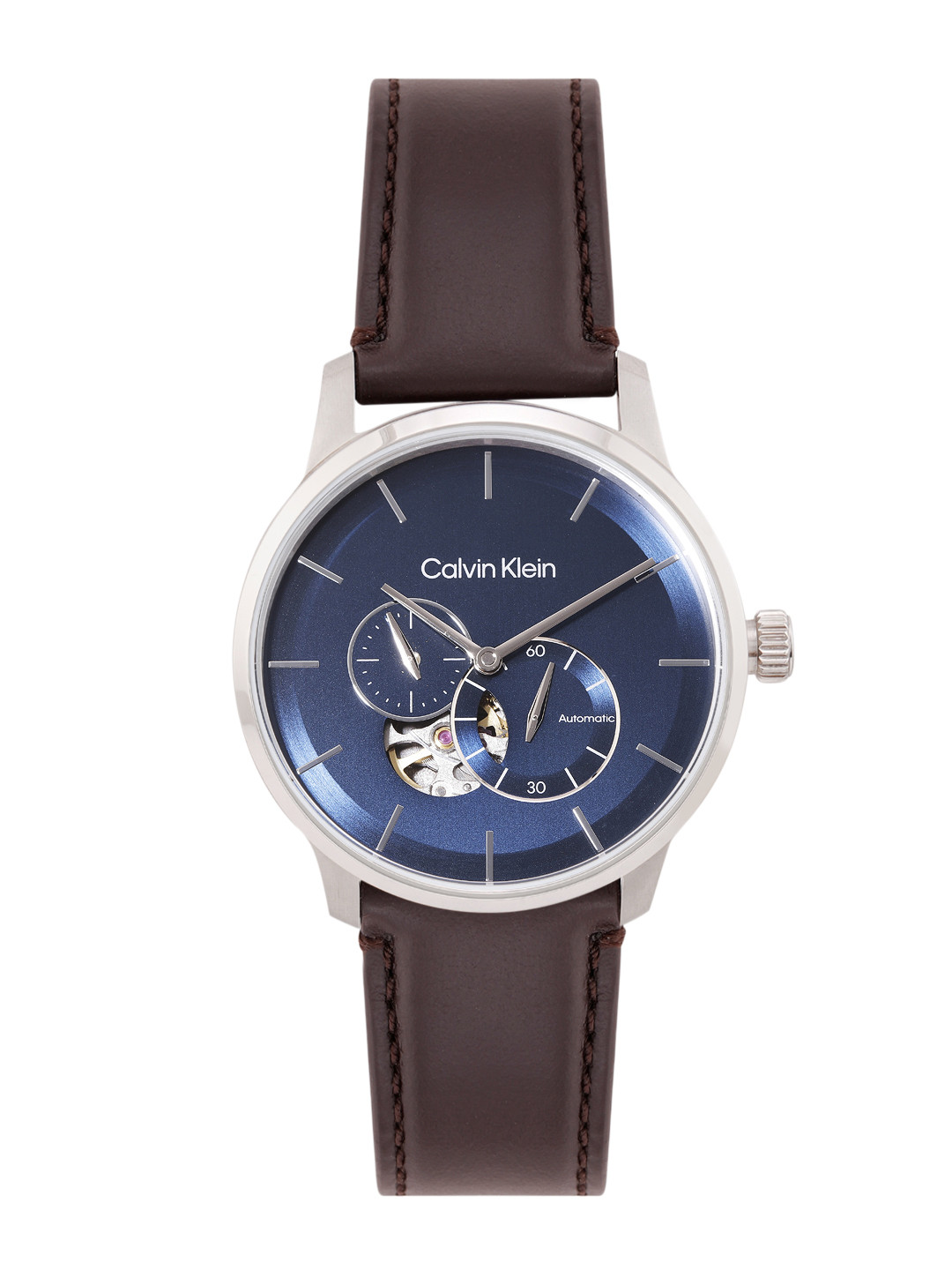 

Calvin Klein Men Skeleton Leather Analogue Automatic Motion Powered Watch 25200075-Blue