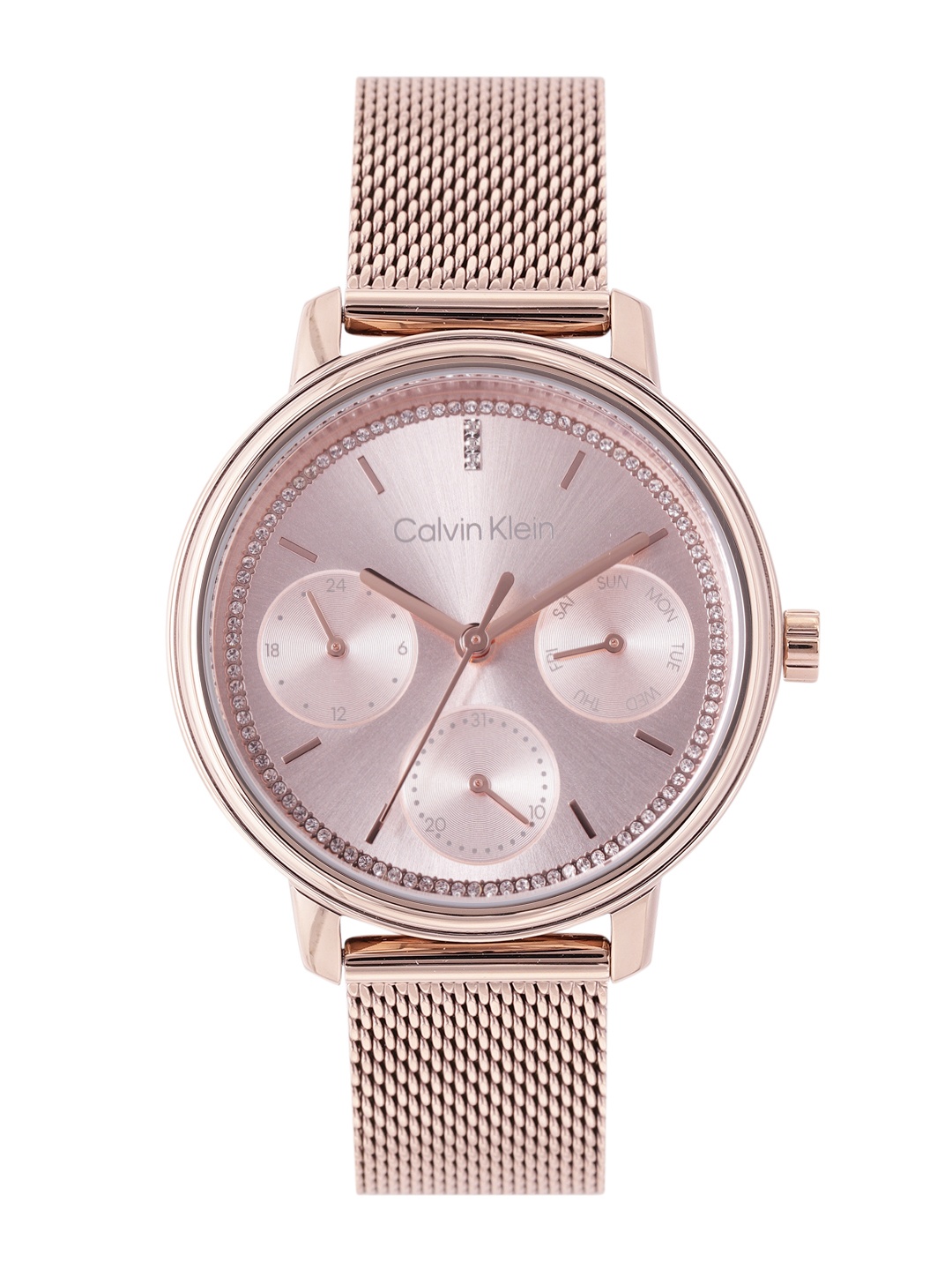 

Calvin Klein Women Minimalistic Embellished Multi Function Analogue Watch 25200179, Rose gold