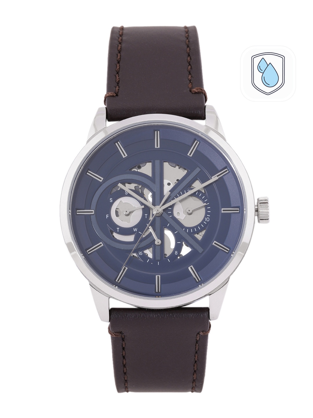 

Calvin Klein Men Modern Skeleton Leather Analogue Multi Function Watch 25200216-Blue