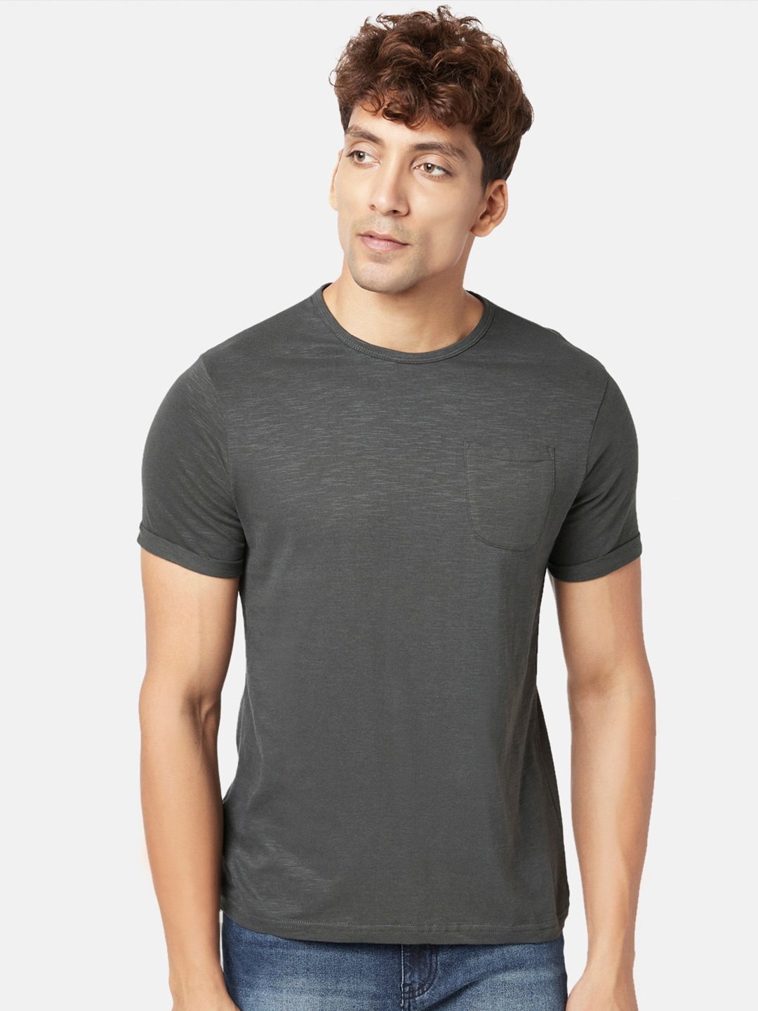 

People Men Slim Fit Cotton T-shirt, Olive