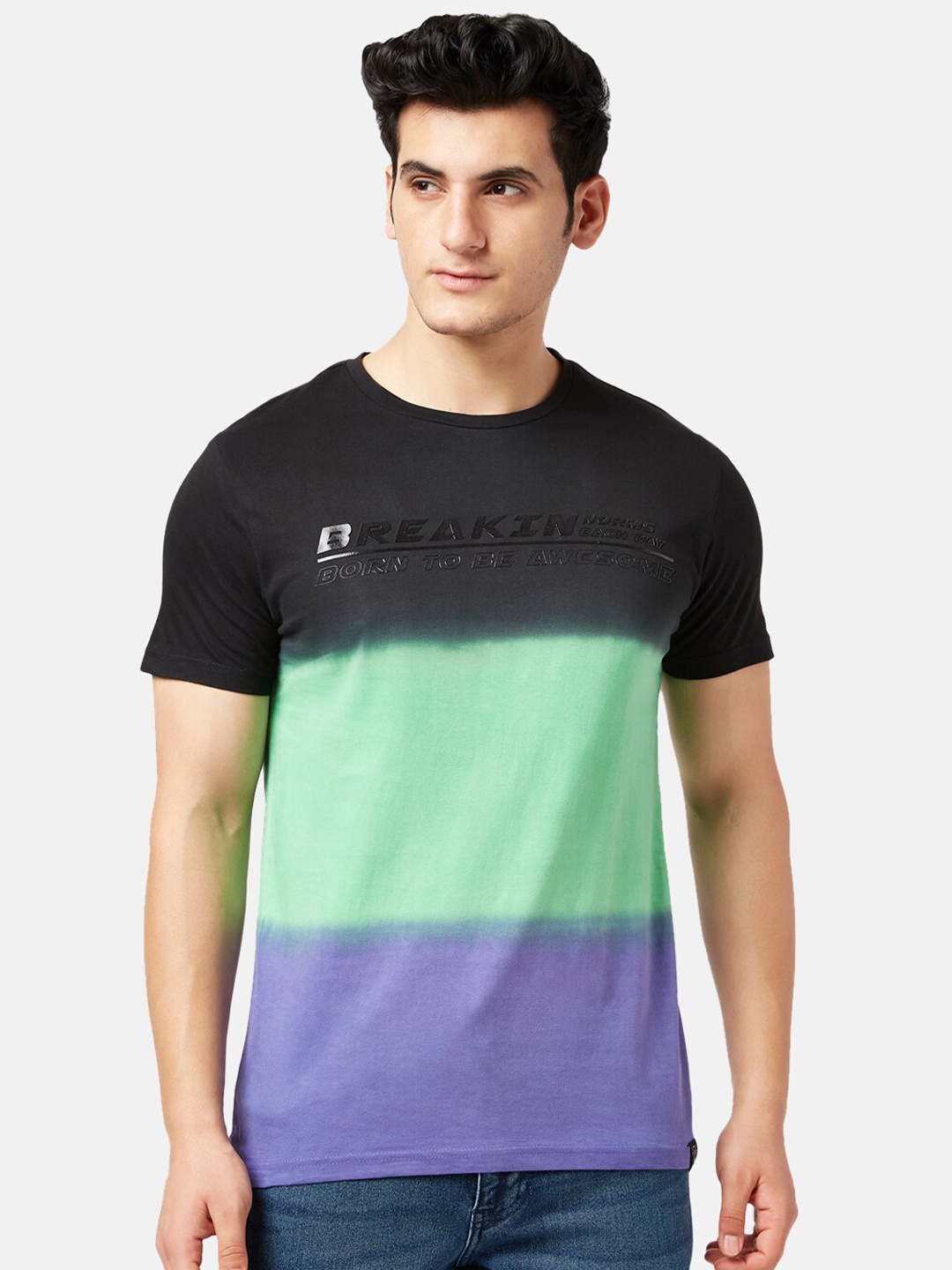 

People Men Printed Slim Fit Cotton T-shirt, Black