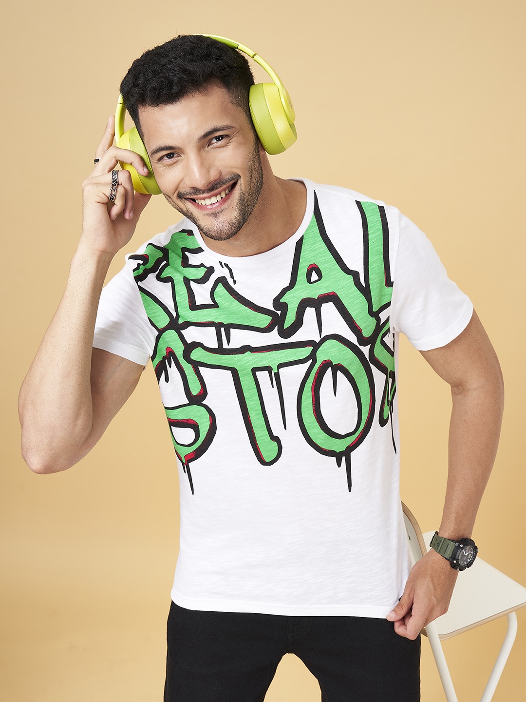

People Men Typography Printed Cotton T-shirt, White