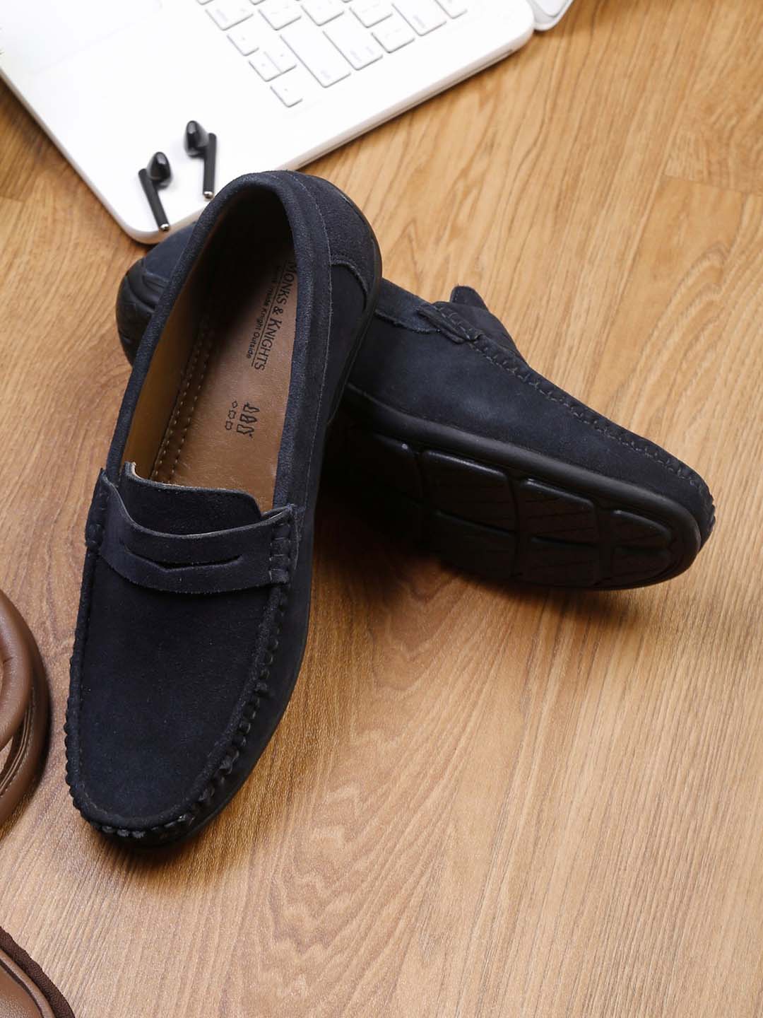 

MONKS & KNIGHTS Men Suede Lightweight Slip-On Loafers, Blue
