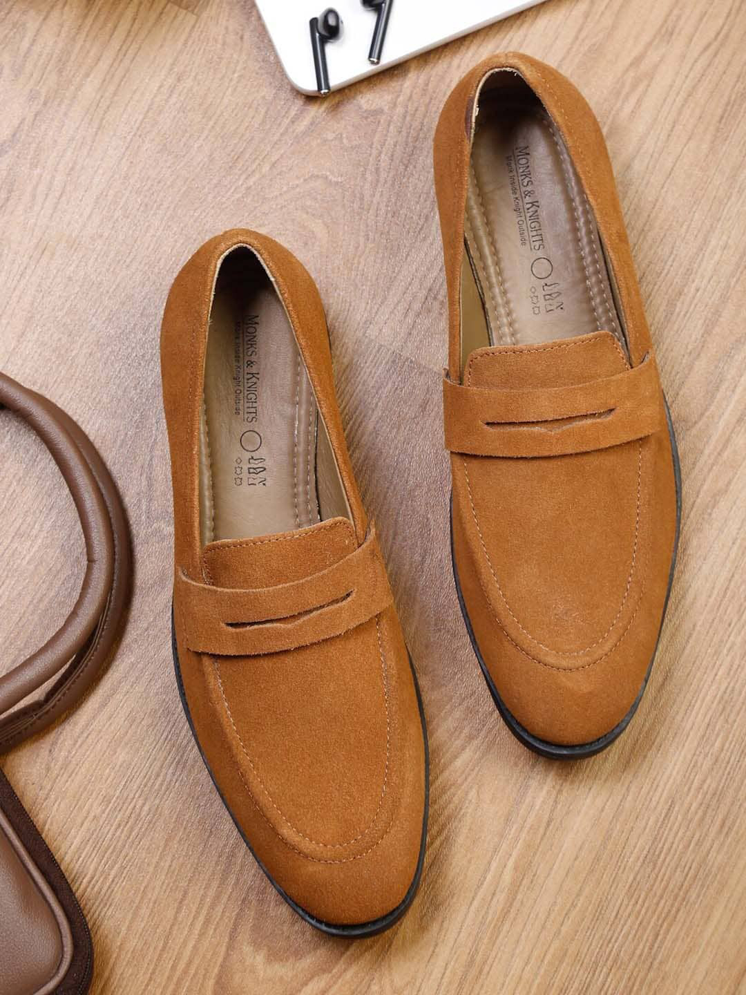 

MONKS & KNIGHTS Men Suede Lightweight Slip-On Loafers, Brown