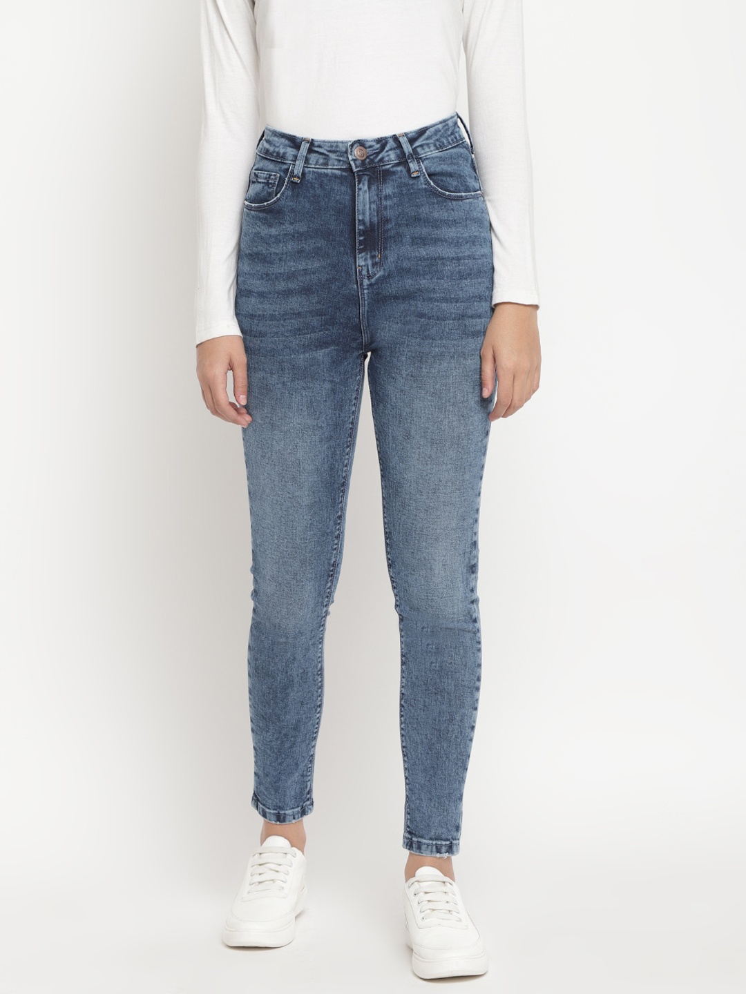 

Belliskey Women Slim Fit High-Rise Light Fade Stretchable Cotton Jeans, Blue