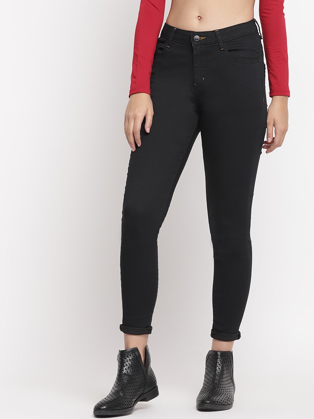 

Belliskey Women Super Skinny Fit Stretchable Jeans, Black