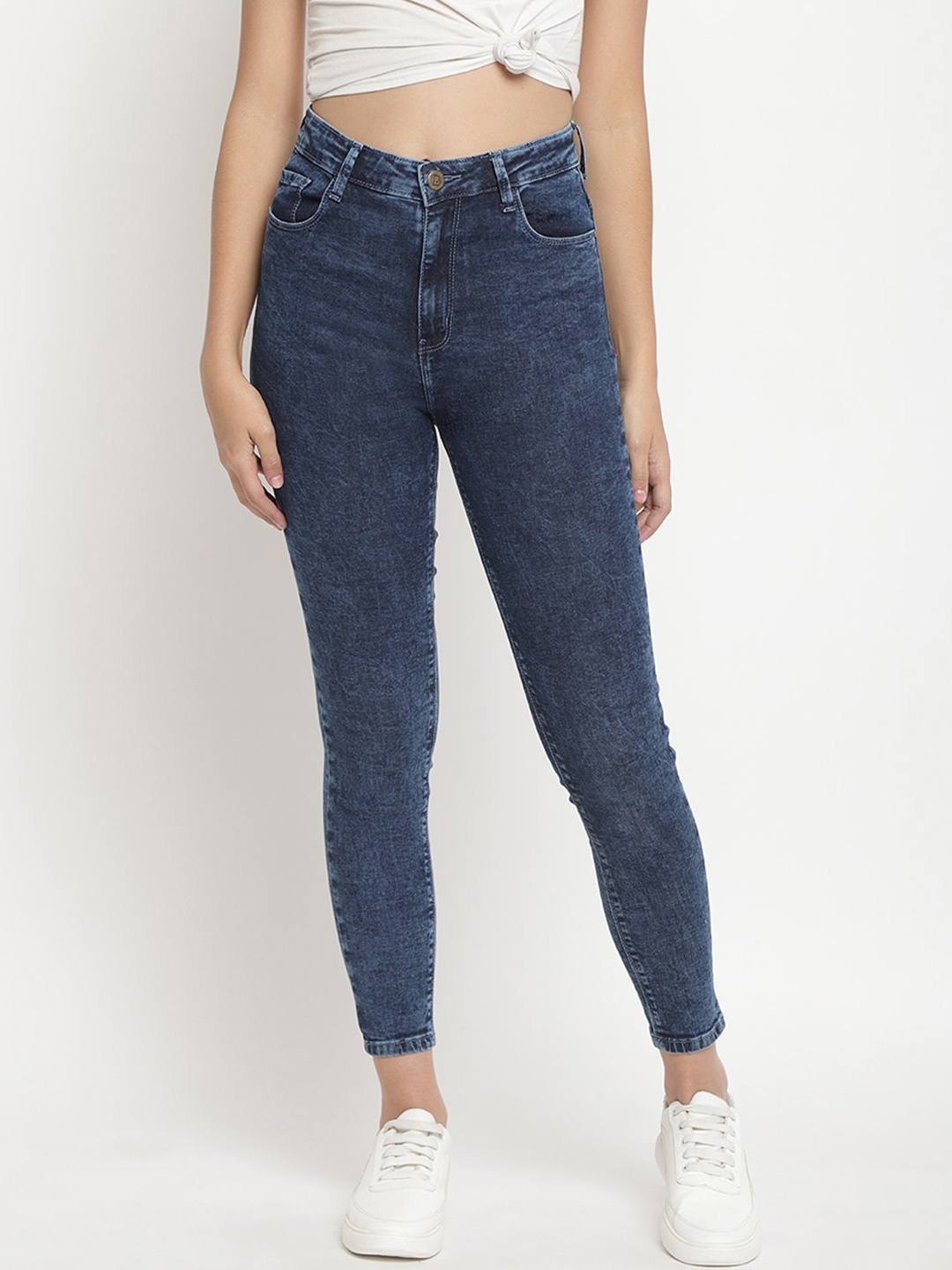 

Belliskey Women Skinny Fit High-Rise Cotton Jeans, Blue