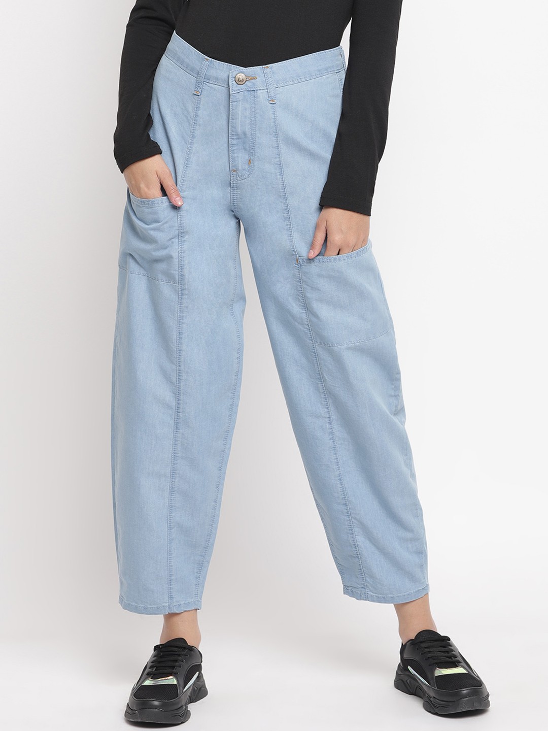 

Belliskey Women Relaxed Fit High-Rise Stretchable Cotton Jeans, Blue