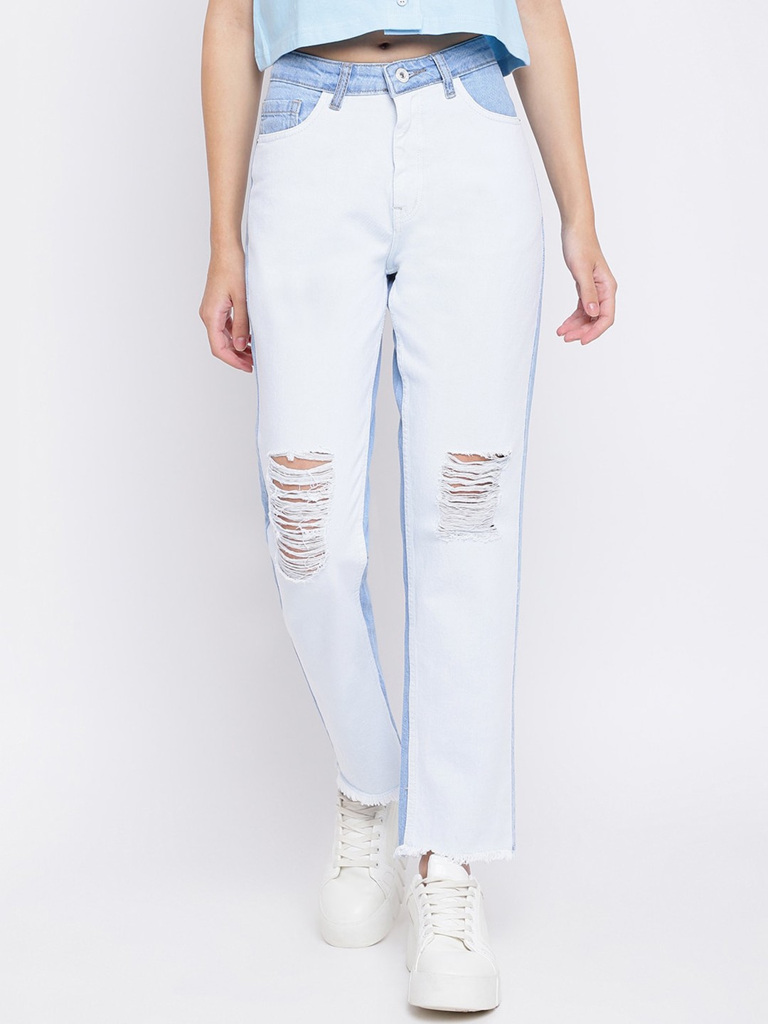 

Belliskey Women High-Rise Mildly Distressed Stretchable Cotton Jeans, Blue