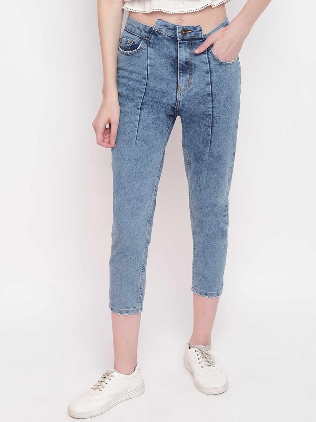 

Belliskey Women Slim Fit High-Rise Heavy Fade Cotton Jeans, Blue