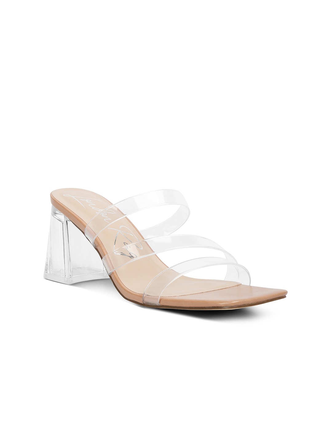 

London Rag Open Toe Block Heels, Beige