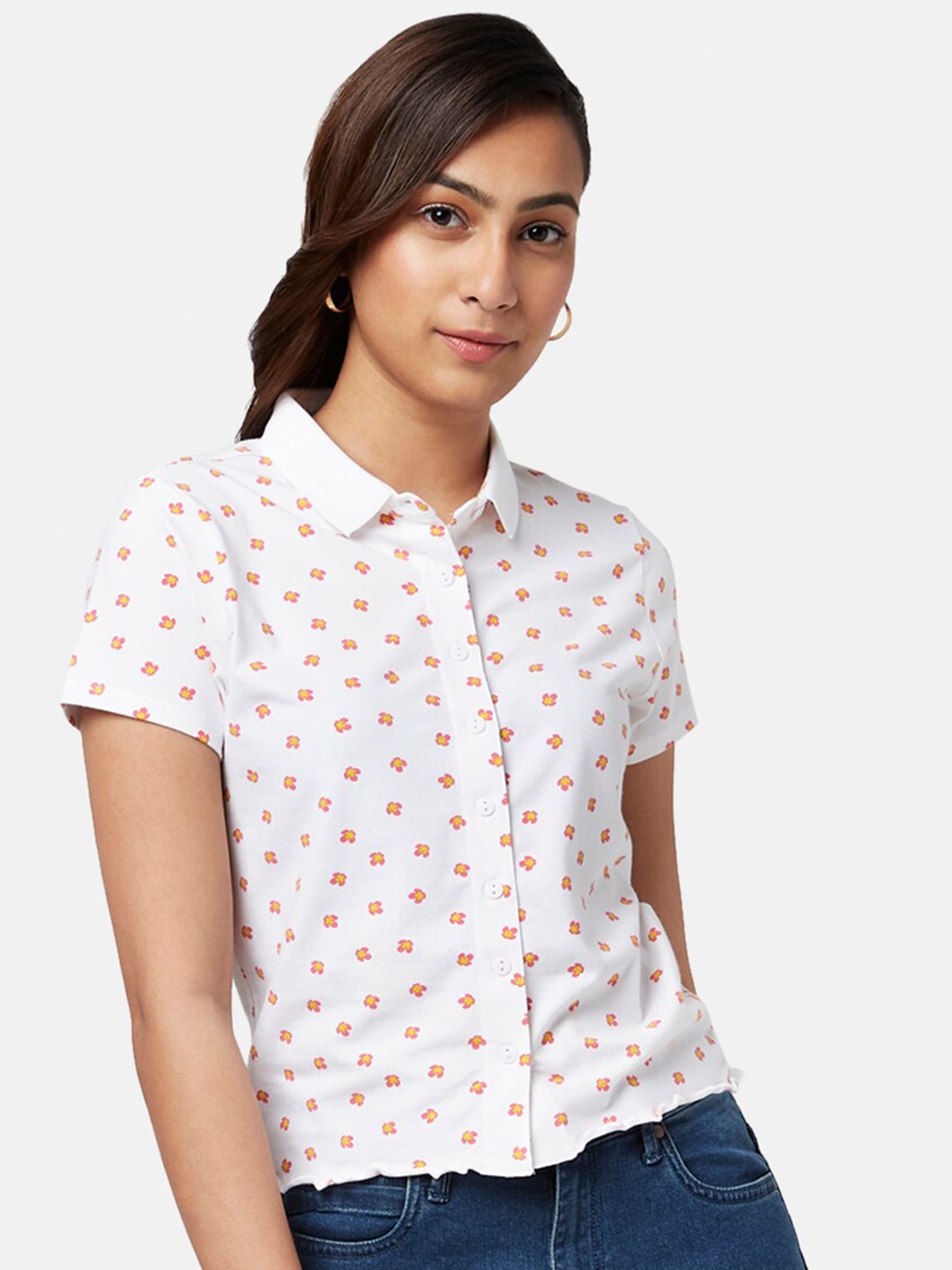 

People Women Conversational Printed Cotton Shirts, White