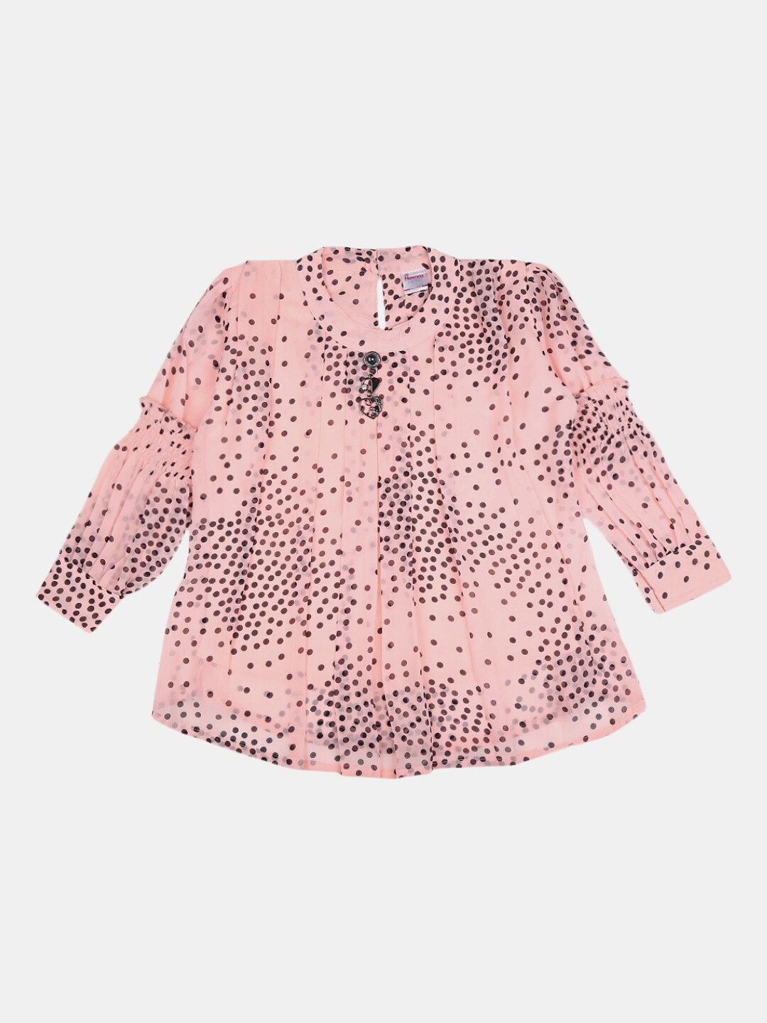 

V-Mart Girls Polka Dots Print Round Neck Cotton Top, Peach