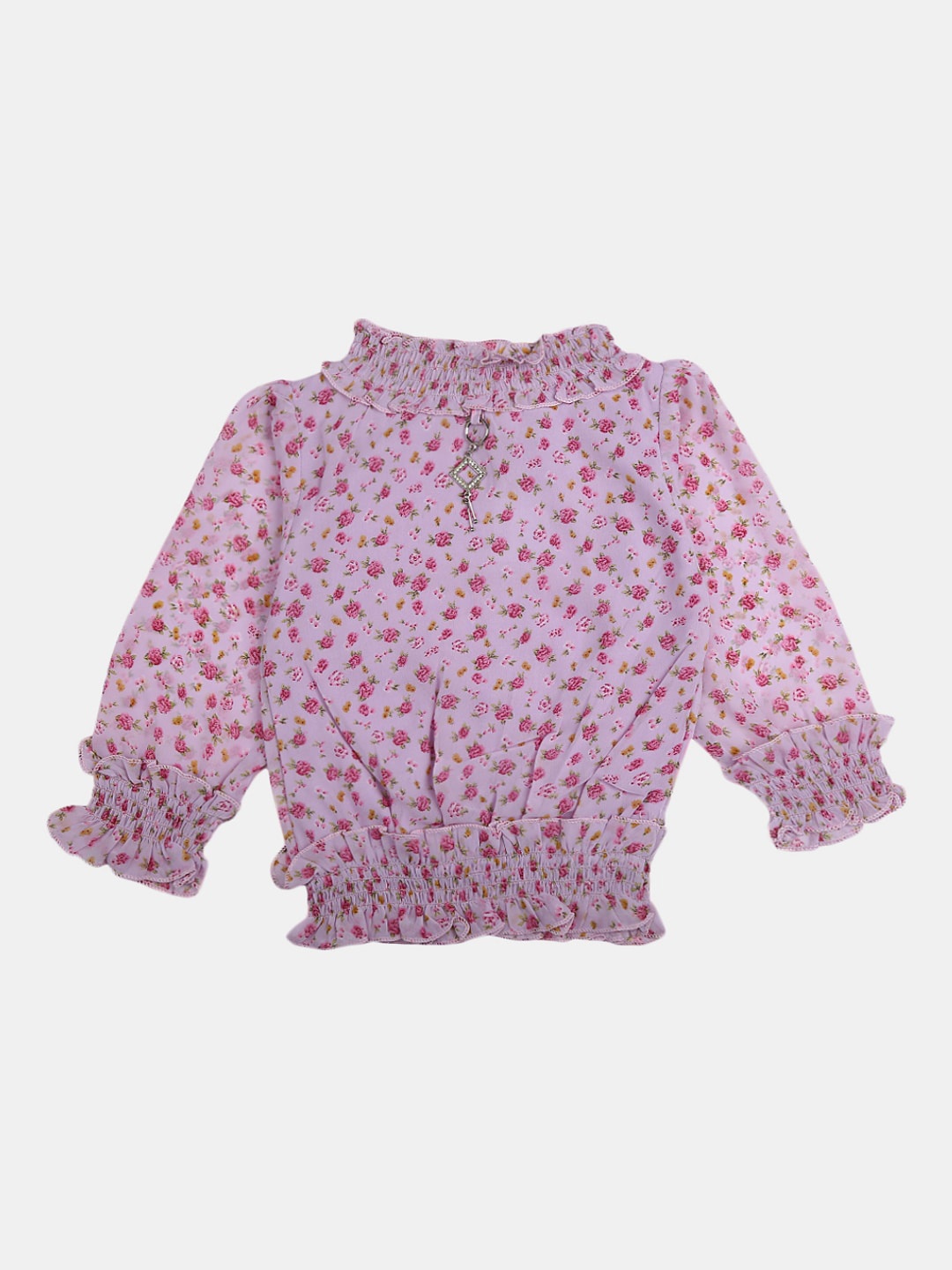 

V-Mart Girls Floral Print Blouson Cotton Top, Purple