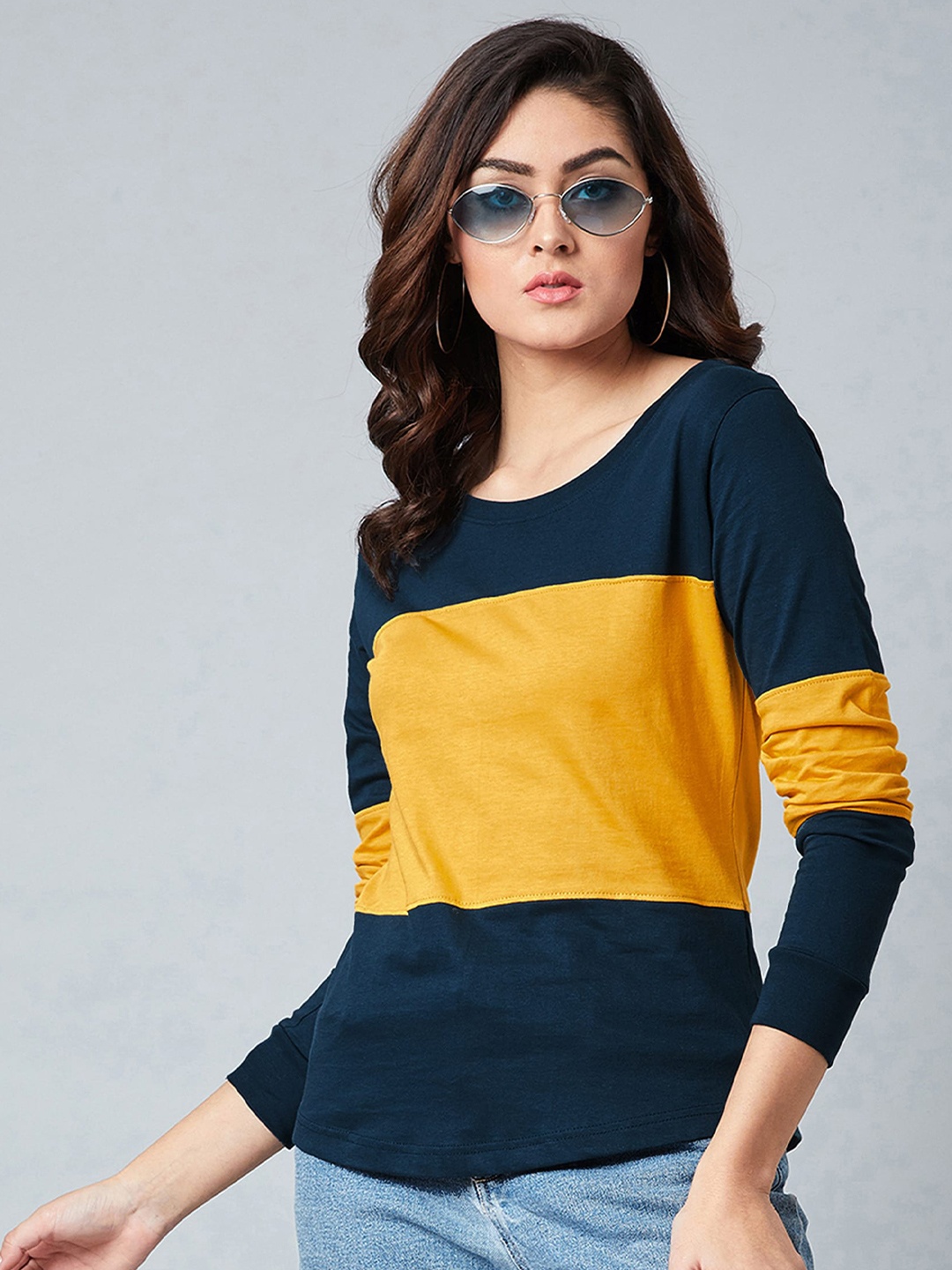 

AUSK Women Colourblocked Round Neck Cotton T-shirt, Teal
