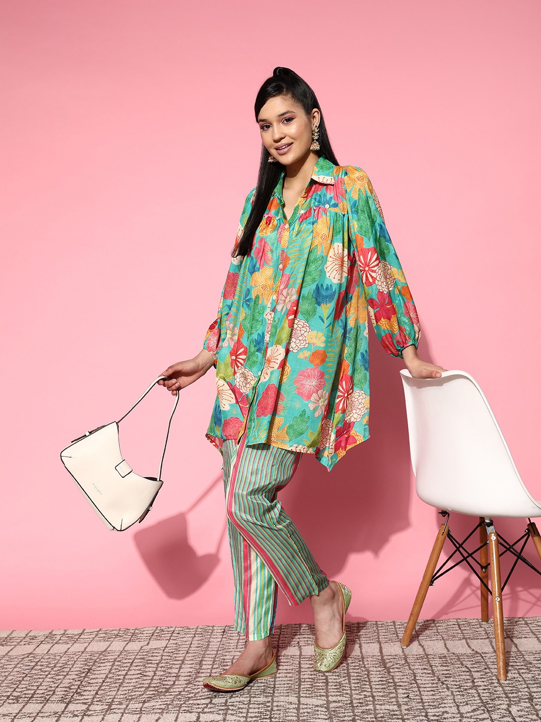 

ZOLA Floral Printed Kurta with Trousers, Green