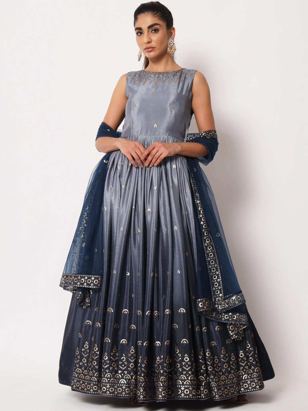 

SHUBHKALA Embellished Semi Stitched Dress Material, Blue