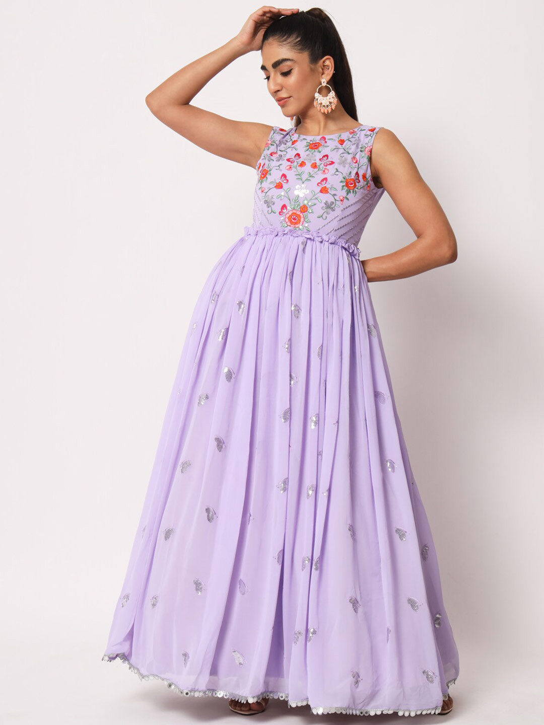 

SHUBHKALA Embroidered Maxi Ethnic Dress, Lavender