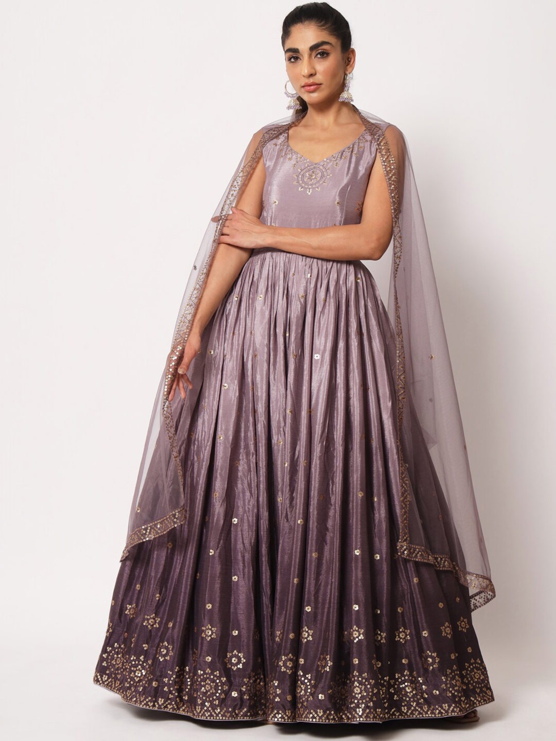 

SHUBHKALA Embellished Maxi Gown Ethnic Dress With Dupatta, Purple