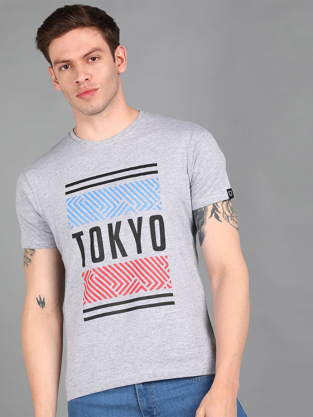 

Urbano Fashion Men Typography Printed Cotton Slim Fit T-shirt, Grey