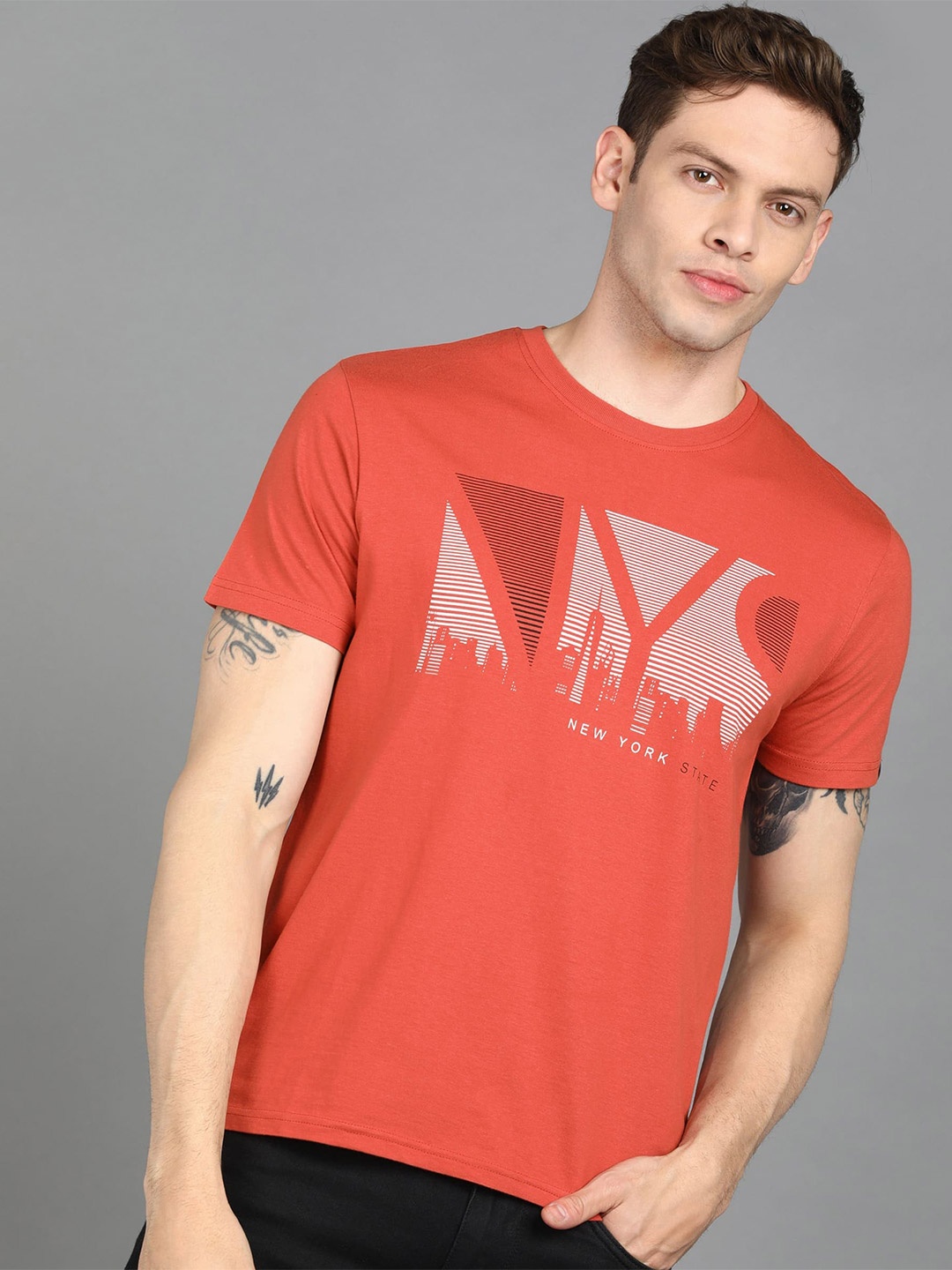 

Urbano Fashion Men Graphic Printed Cotton T-shirt, Orange