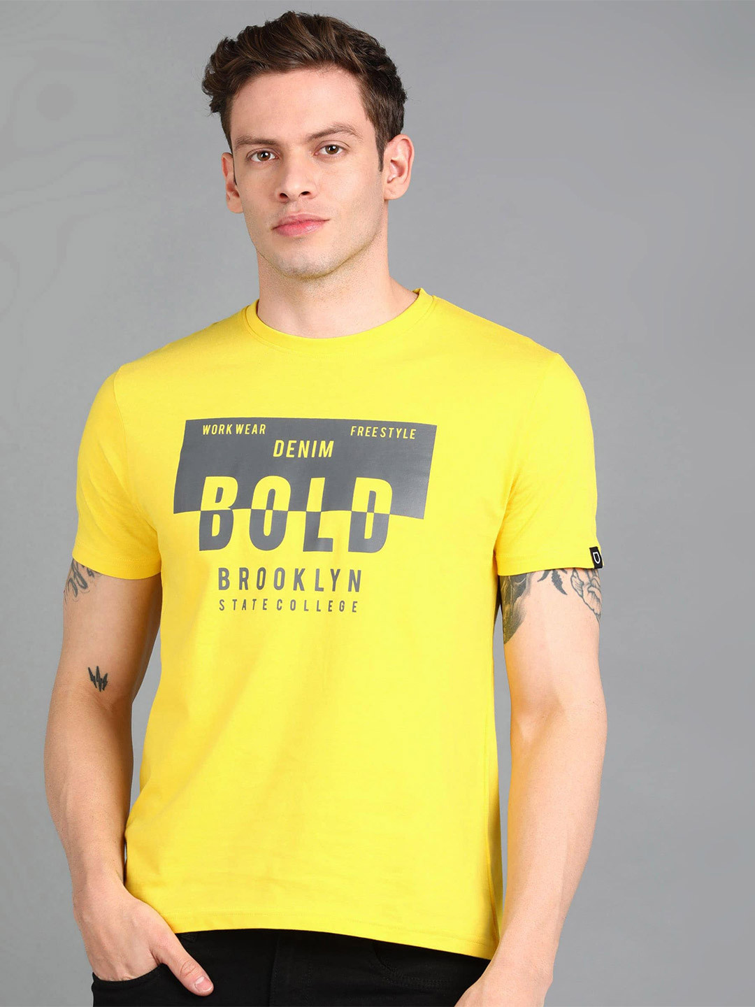 

Urbano Fashion Men Typography Printed Cotton T-shirt, Yellow