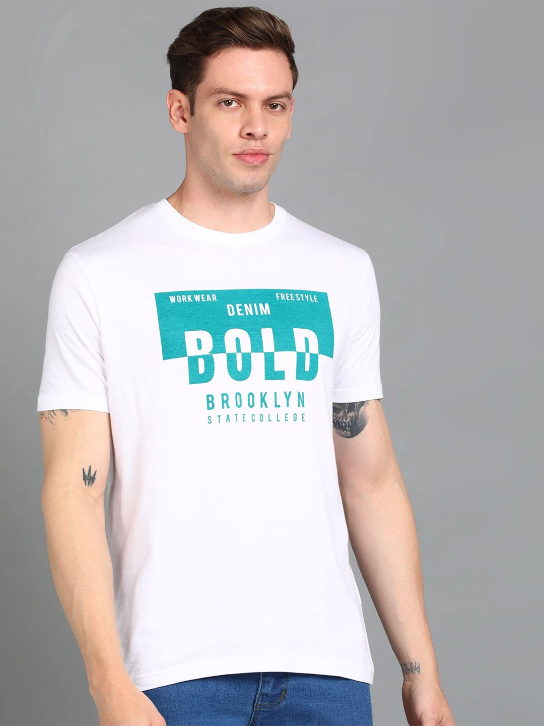 

Urbano Fashion Men Typography Printed Cotton Slim Fit T-shirt, White