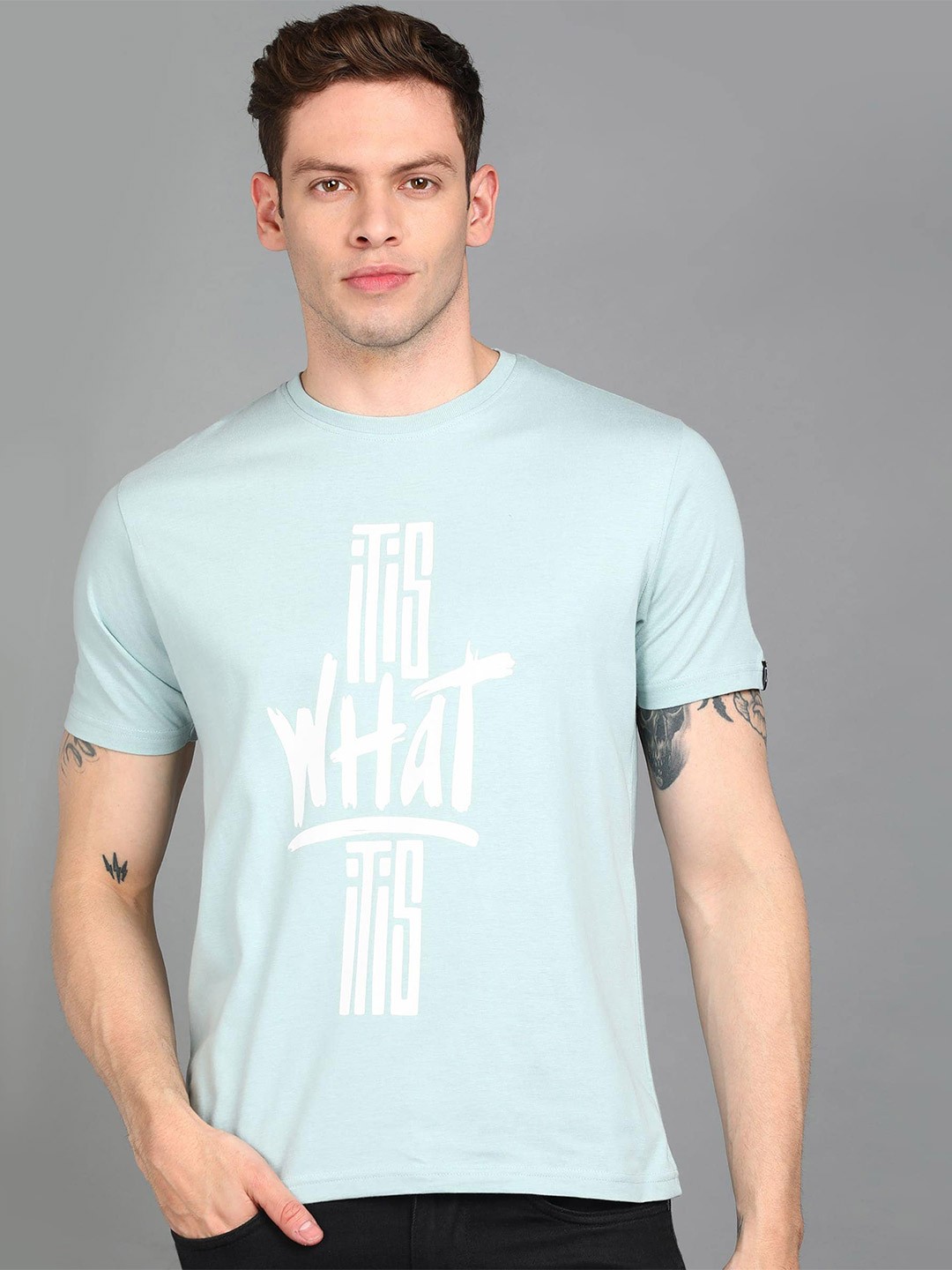 

Urbano Fashion Men Typography Printed Cotton T-shirt, Turquoise blue