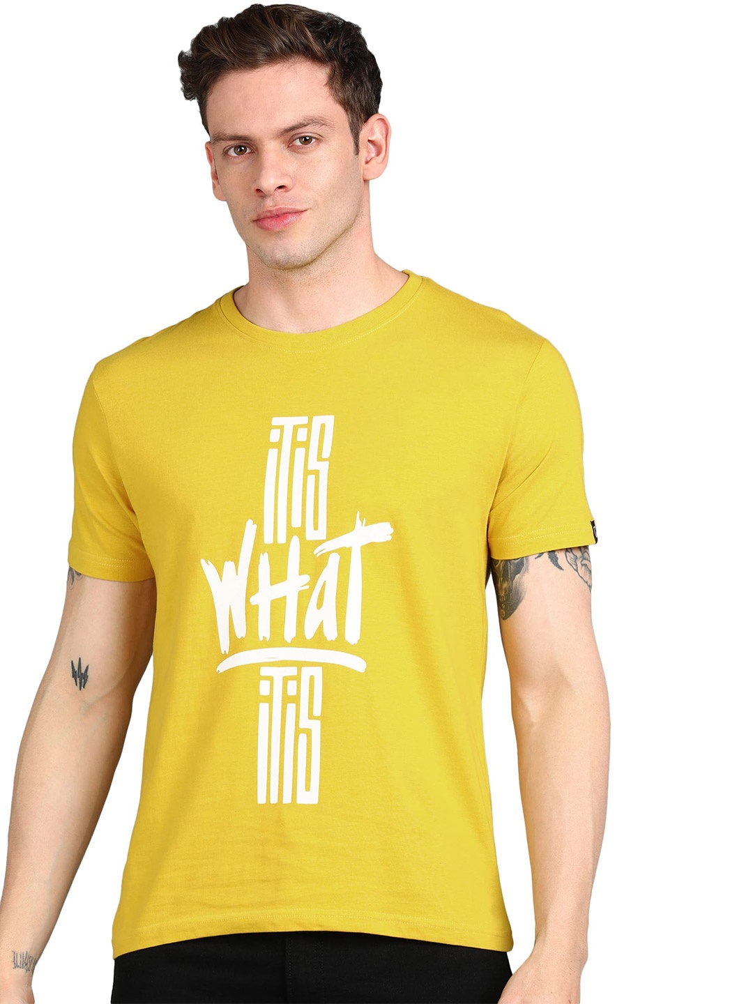 

Urbano Fashion Men Typography Printed Cotton T-shirt, Yellow