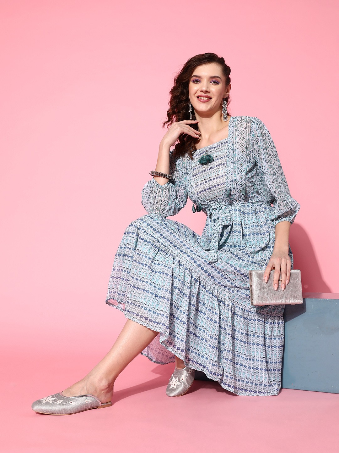 

ZOLA Georgette A-Line Midi Dress with Shrug, Blue