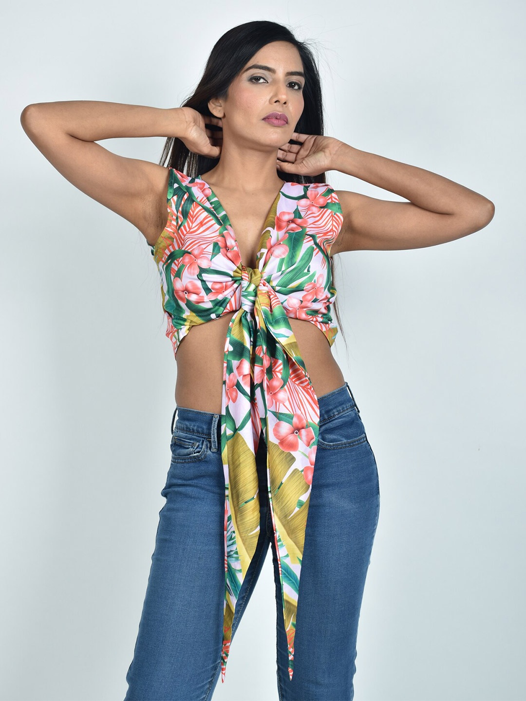 

Rajoria Instyle Floral Printed Crepe Crop Top, Green