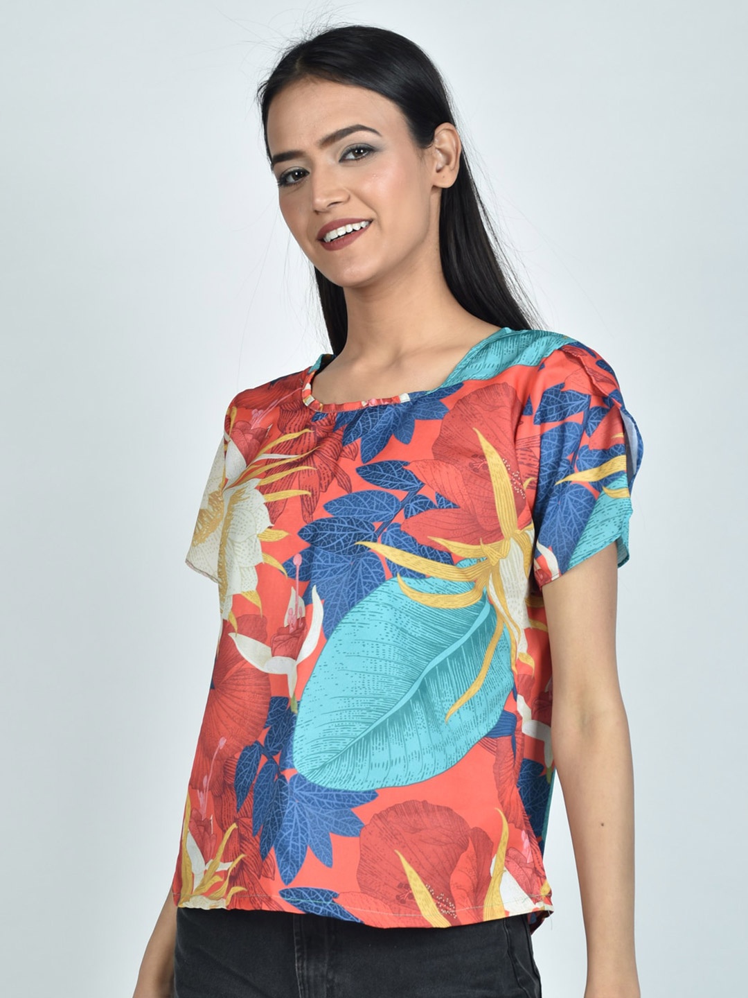 

Rajoria Instyle Abstract Print Round Neck Top, Orange