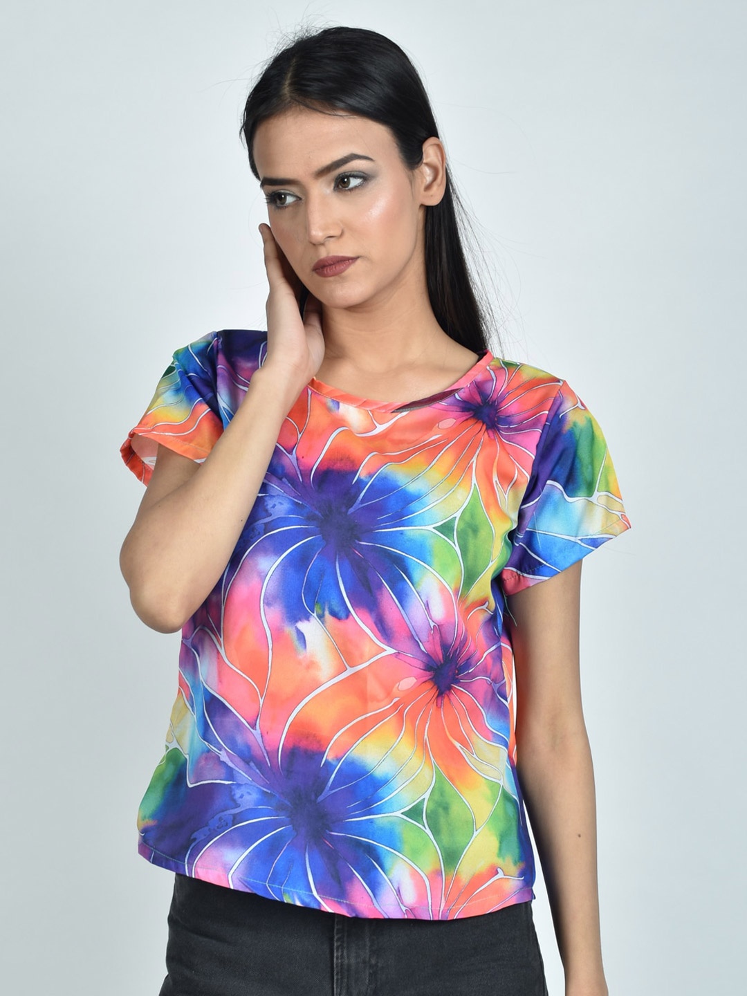 

Rajoria Instyle Floral Print Crepe Top, Blue