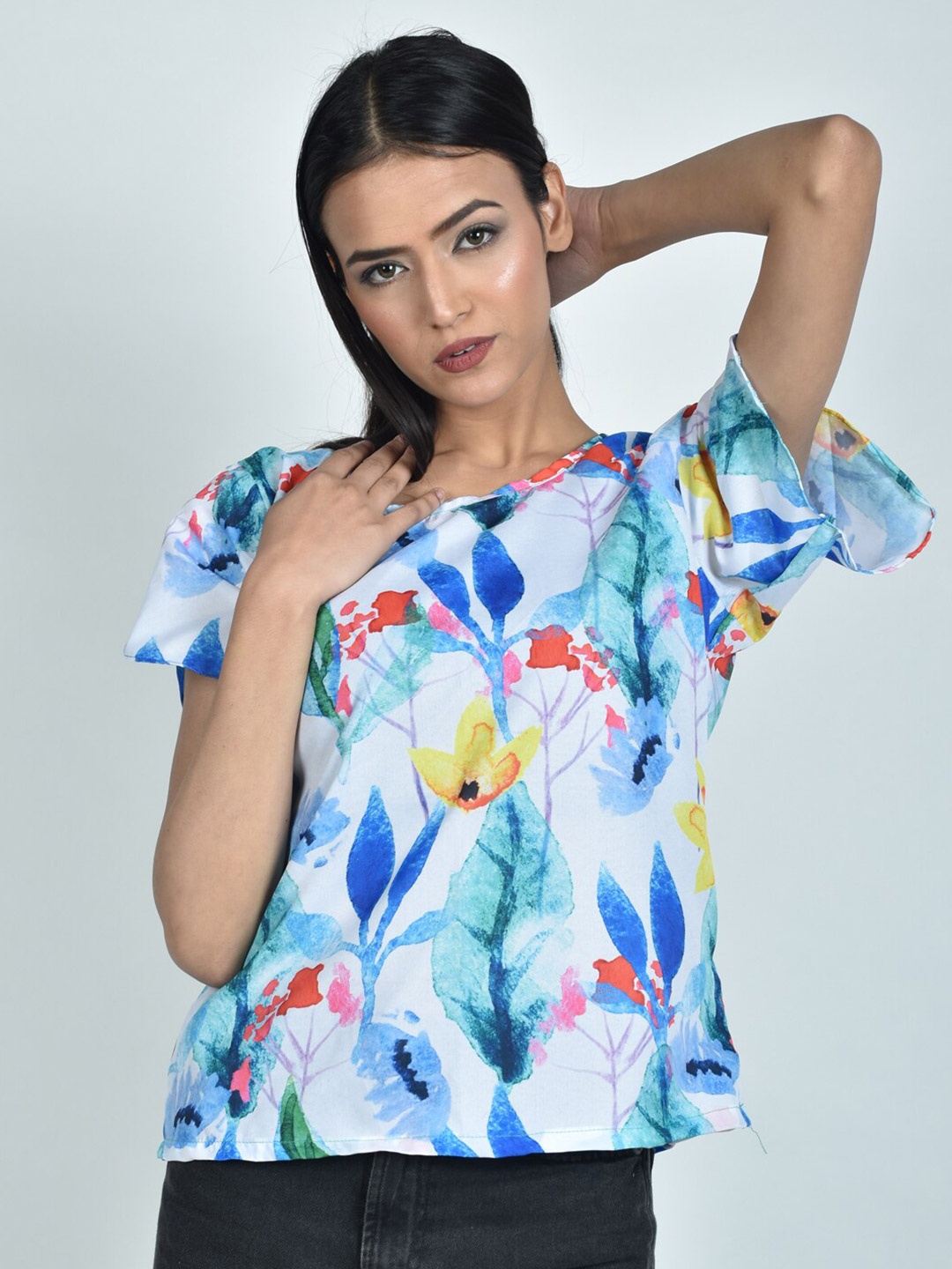 

Rajoria Instyle Floral Print Crepe Top, White